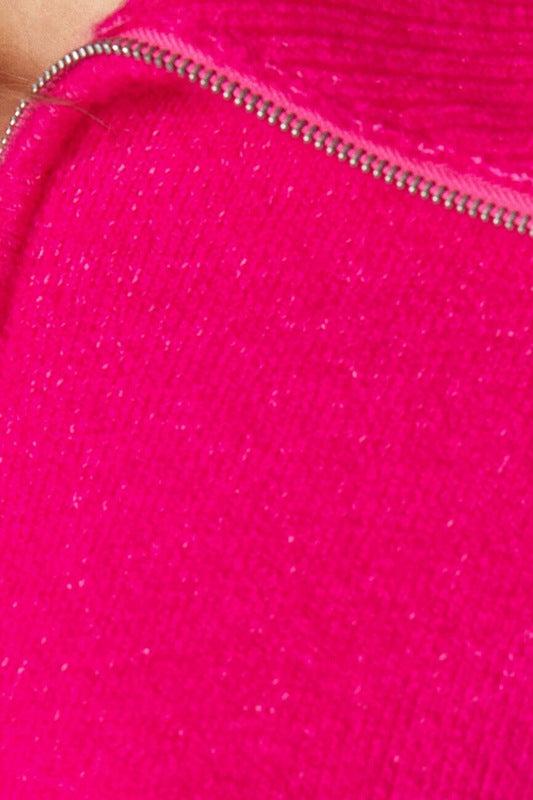 CALORA_ Chique Halve Rits Trui met Kraag in Roze Rood