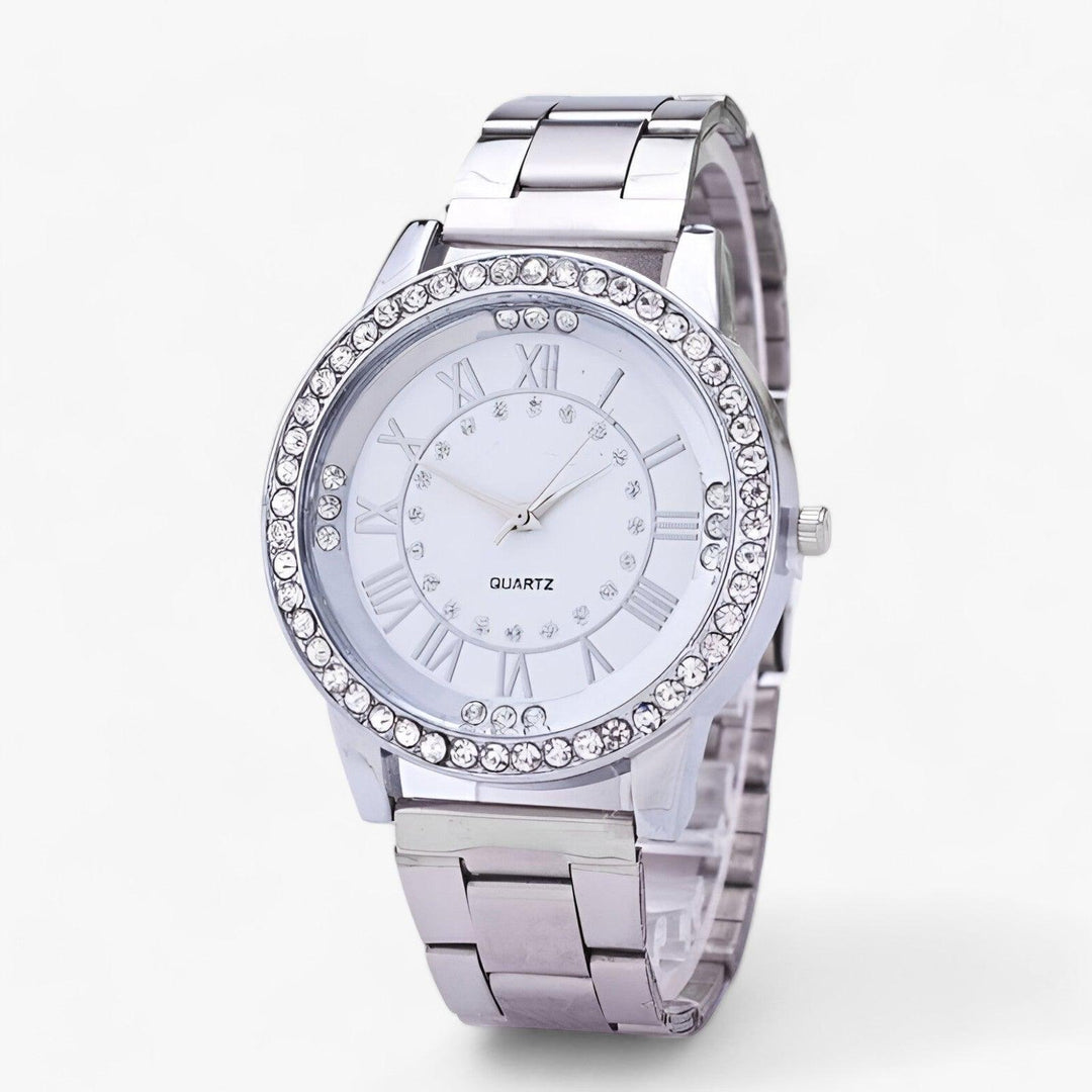Chique Sporthorloge met diamanten wijzerplaat-Horloges-Calora-Zilver-Calora