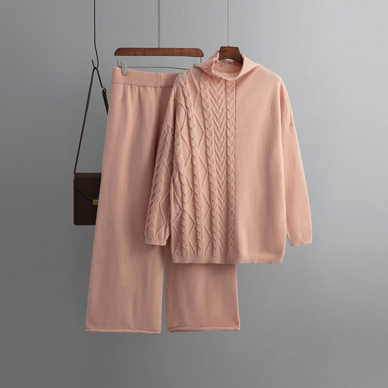 Chique wijde broek lange mouwen trui 2-delige set-Sets & Pakken-Calora-Roze-Eén maat-Calora