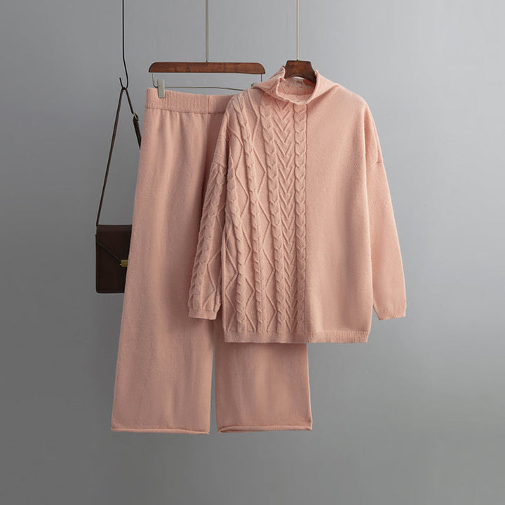 Chique wijde broek lange mouwen trui 2-delige set-Sets & Pakken-Calora-Roze-Eén maat-Calora