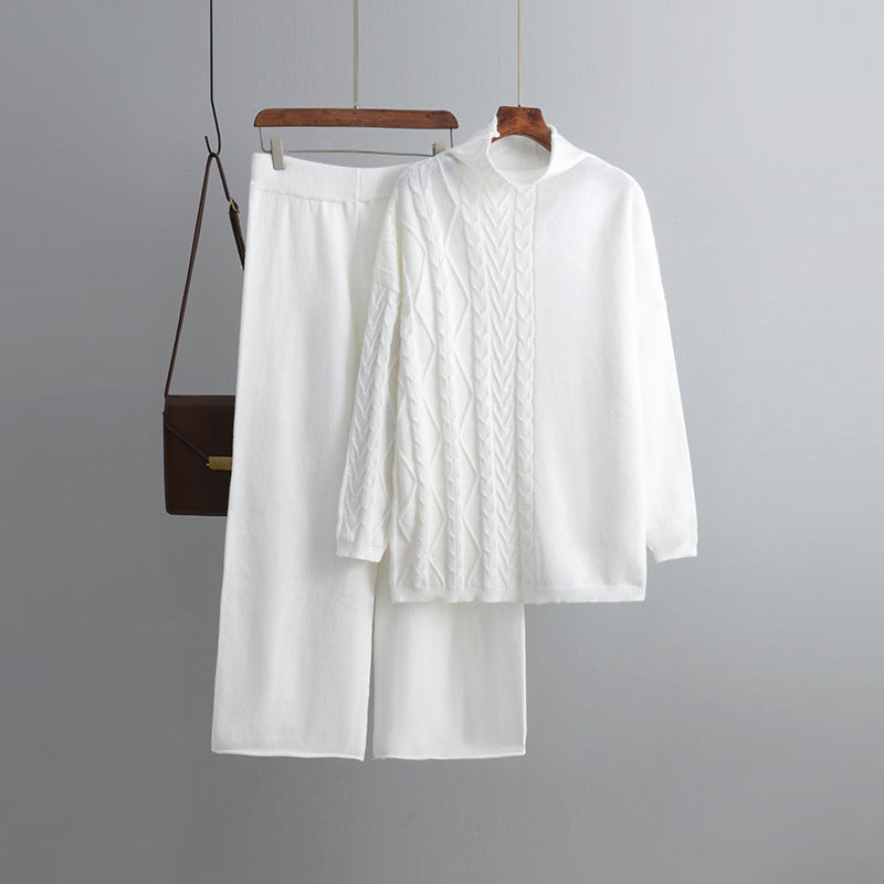 Chique wijde broek lange mouwen trui 2-delige set-Sets & Pakken-Calora-Wit-Eén maat-Calora