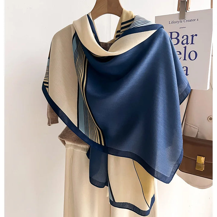 Chique Winter Sjaal - Luxe Wol Katoen Dames Sjaal-Home Decor-Calora-Blauw-Calora