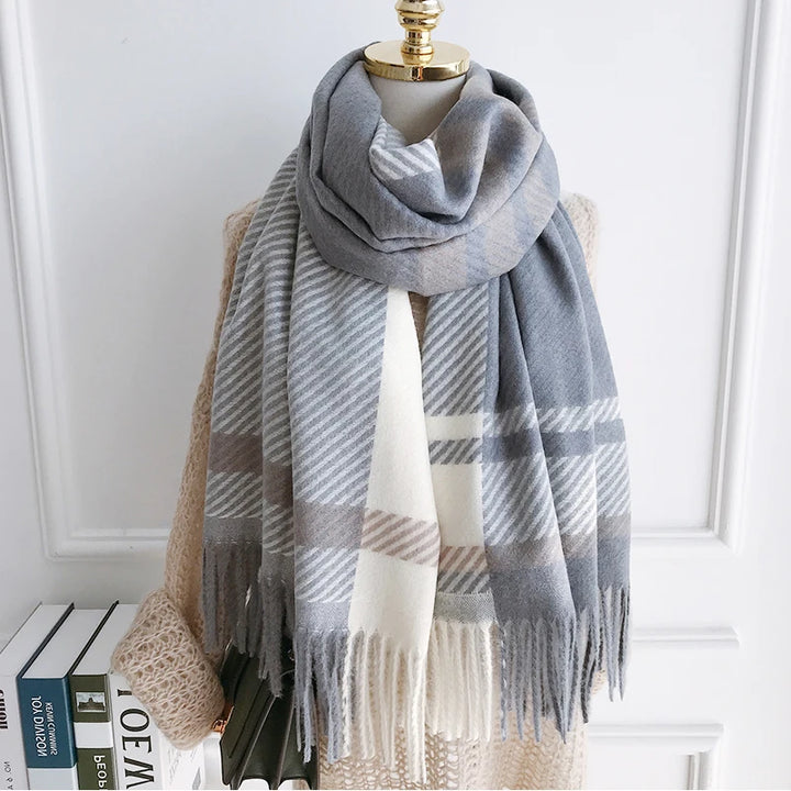 Chique Winter Sjaal - Vintage Ruitpatroon voor Dames-Home Decor-Calora-Grijs-Calora