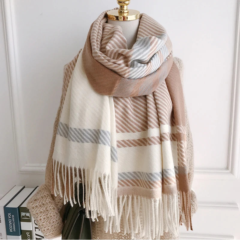 Chique Winter Sjaal - Vintage Ruitpatroon voor Dames-Home Decor-Calora-Khaki-Calora