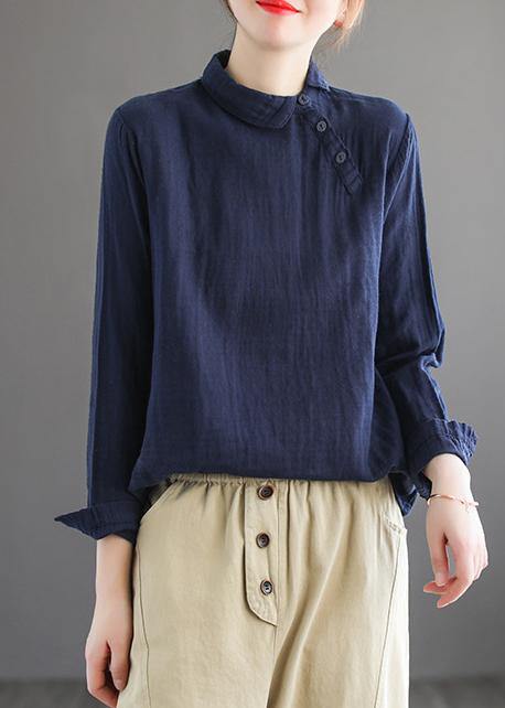 Chique Witte Revers Knopen Voorjaars Blouse-Blouses-Calora-Donkerblauw-L-Calora