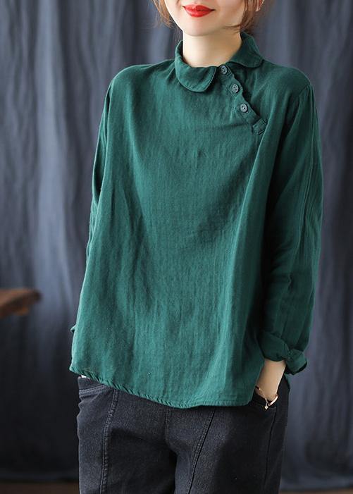 Chique Witte Revers Knopen Voorjaars Blouse-Blouses-Calora-Groen-L-Calora