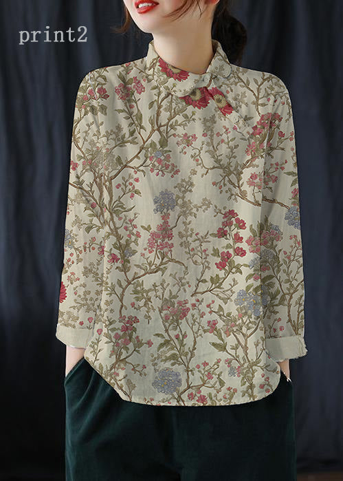 Chique Witte Revers Knopen Voorjaars Blouse-Blouses-Calora-Print1-L-Calora