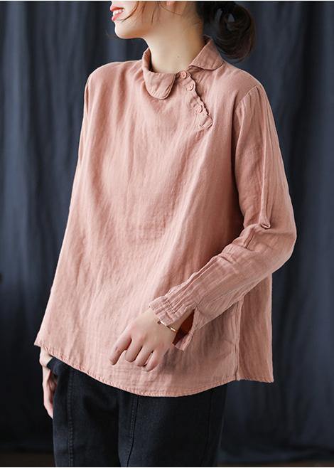 Chique Witte Revers Knopen Voorjaars Blouse-Blouses-Calora-Roze-L-Calora