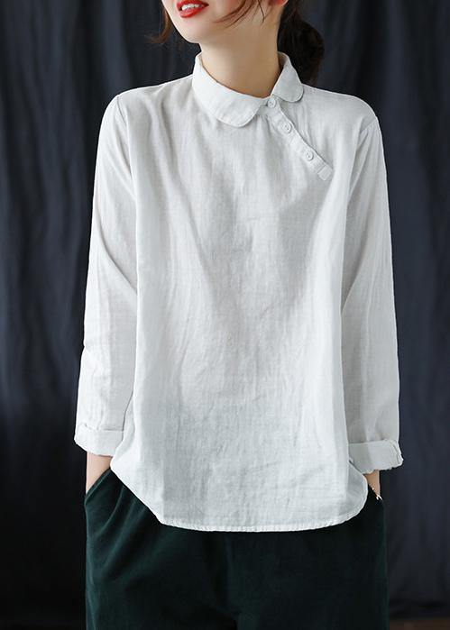 Chique Witte Revers Knopen Voorjaars Blouse-Blouses-Calora-Wit-L-Calora