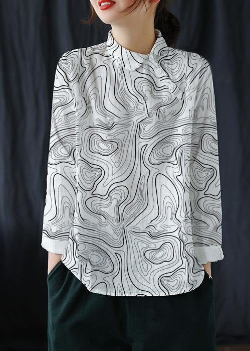 Chique Witte Revers Knopen Voorjaars Blouse-Blouses-Calora-Wit Textuur-L-Calora