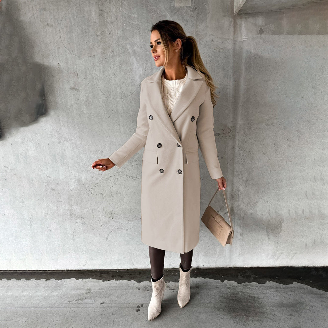 Clare | Dames winter trenchcoat met dubbele rij knopen-Zomer Jassen-Calora-Beige-S-Calora