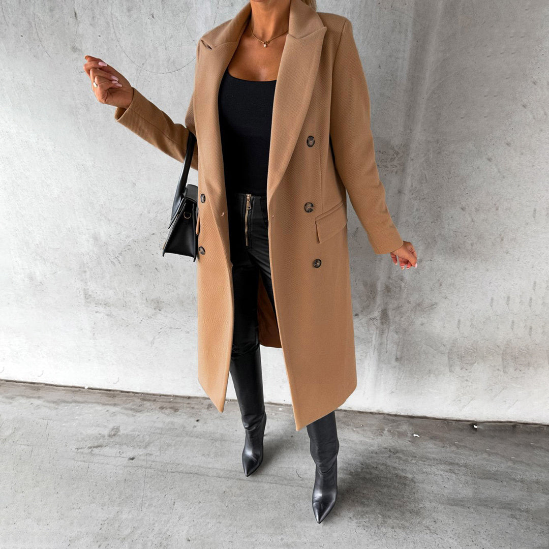 Clare | Dames winter trenchcoat met dubbele rij knopen-Zomer Jassen-Calora-Bruin-S-Calora