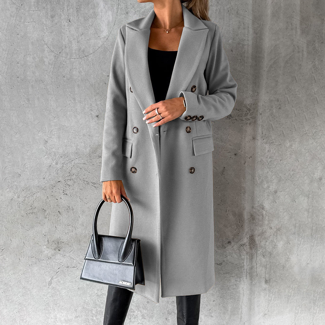 Clare | Dames winter trenchcoat met dubbele rij knopen-Zomer Jassen-Calora-Grijs-S-Calora