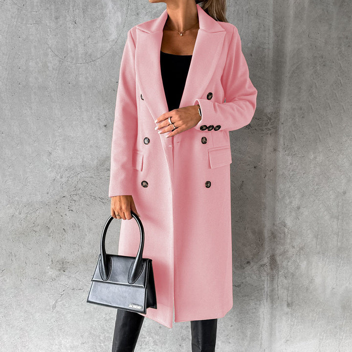 Clare | Dames winter trenchcoat met dubbele rij knopen-Zomer Jassen-Calora-Roze-S-Calora