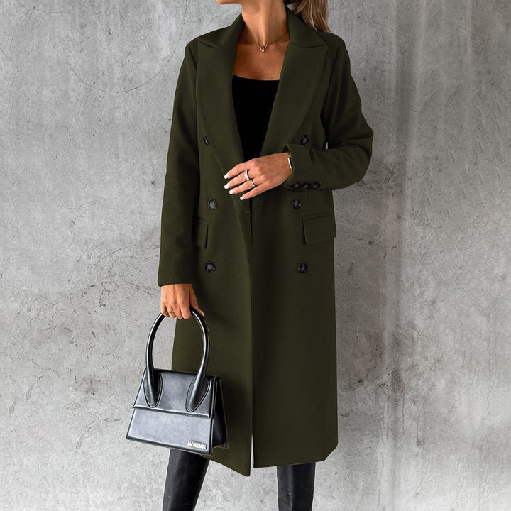 Clare | Dames winter trenchcoat met dubbele rij knopen-Zomer Jassen-Calora-Zwart-S-Calora