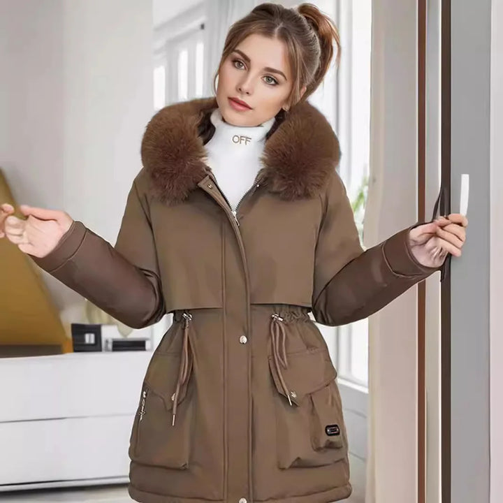 Clarissa | Winterparka voor dames bontkraag - trekkoord taillejas-Zomer Jassen-Calora-Bruin-S-Calora