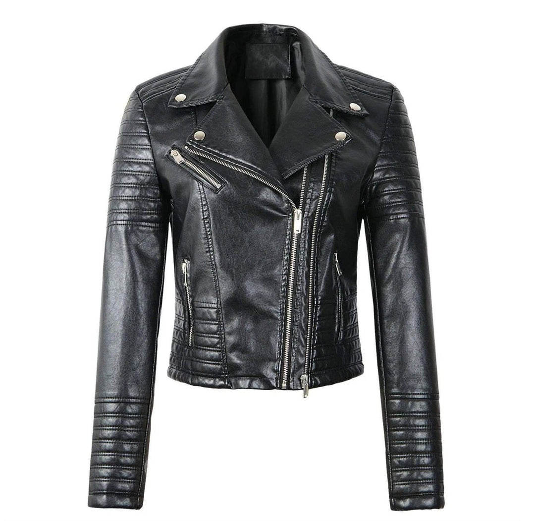 CALORA_ Classieke Dames PU Leren Bikerjas met Asymmetrische Rits