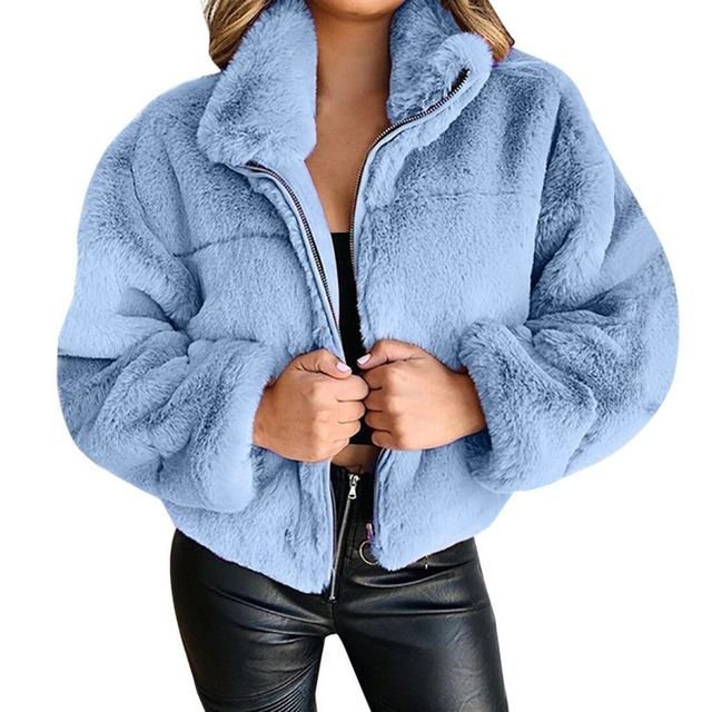 Claudia | Warme Teddy Winterjas-Zomer Jassen-Calora-Blauw-S-Calora