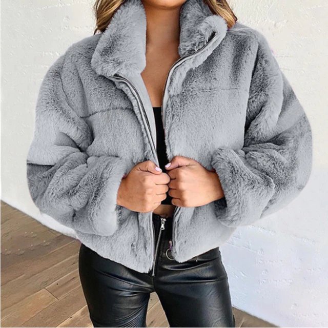 Claudia | Warme Teddy Winterjas-Zomer Jassen-Calora-Grijs-S-Calora