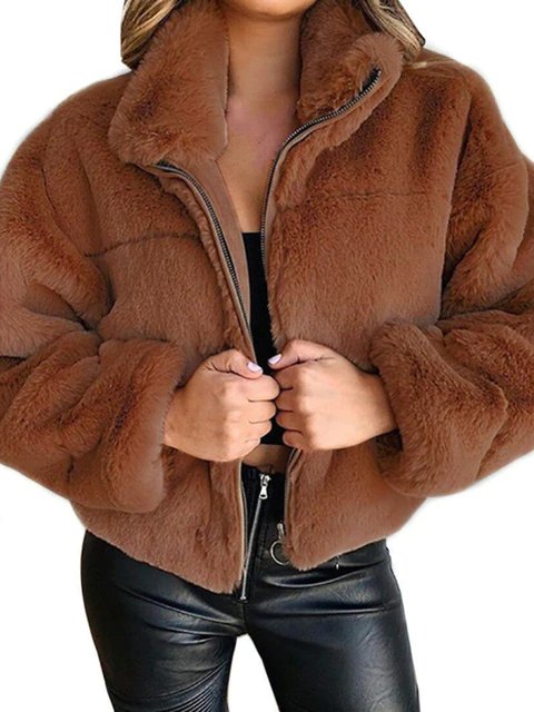 Claudia | Warme Teddy Winterjas-Zomer Jassen-Calora-Kastanjebruin-S-Calora