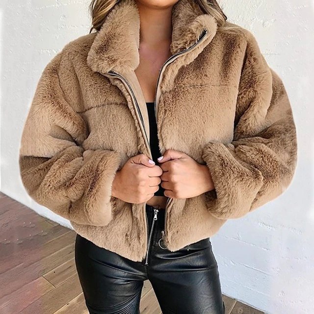Claudia | Warme Teddy Winterjas-Zomer Jassen-Calora-Khaki-S-Calora