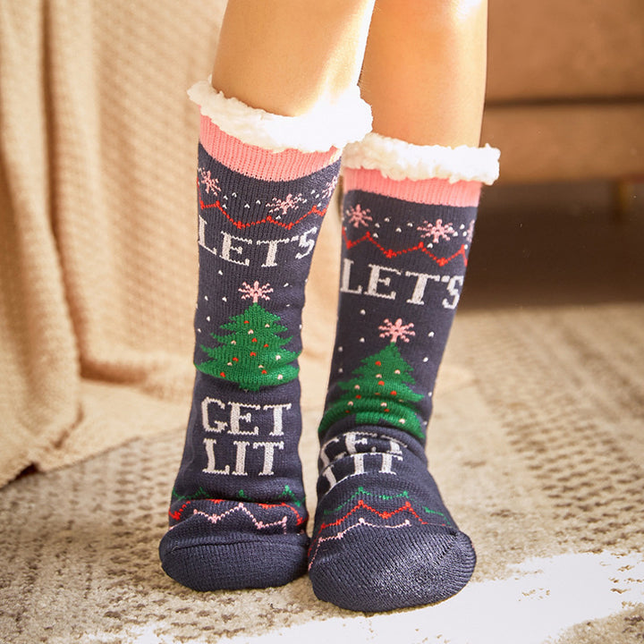 CALORA_ Comfortabele Pluche Sneeuwsokken voor Dames - Warme Winterkerstsokken