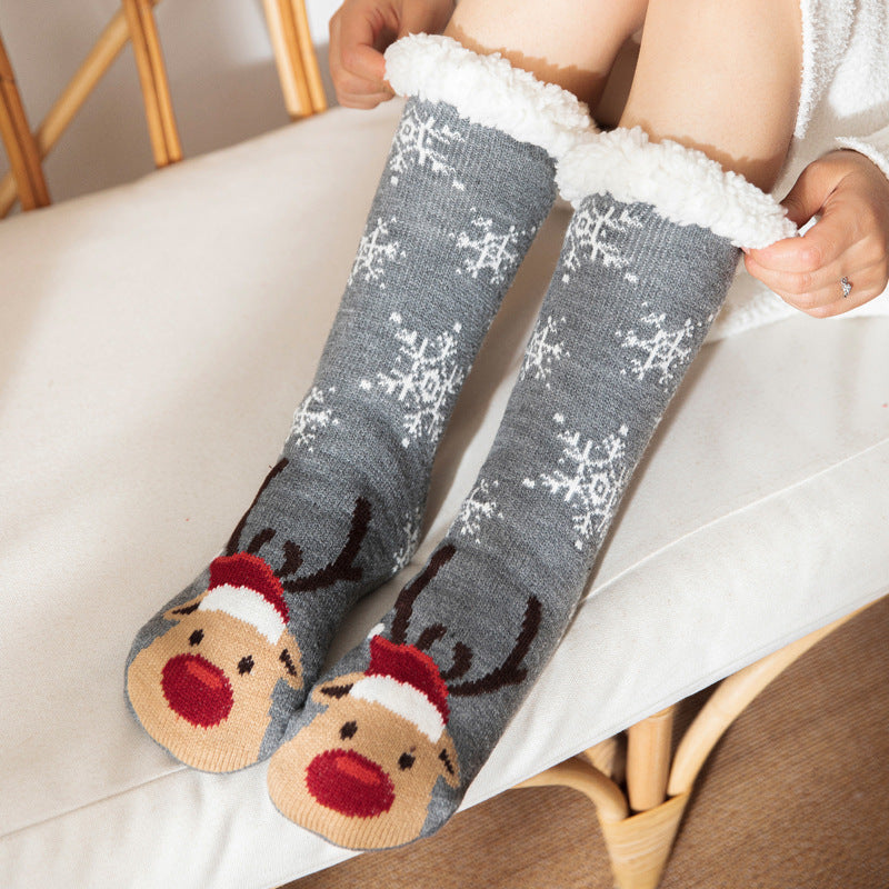 CALORA_ Comfortabele Pluche Sneeuwsokken voor Dames - Warme Winterkerstsokken