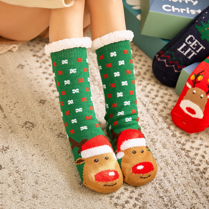 CALORA_ Comfortabele Pluche Sneeuwsokken voor Dames - Warme Winterkerstsokken