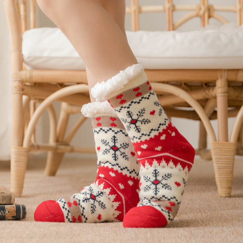 CALORA_ Comfortabele Pluche Sneeuwsokken voor Dames - Warme Winterkerstsokken