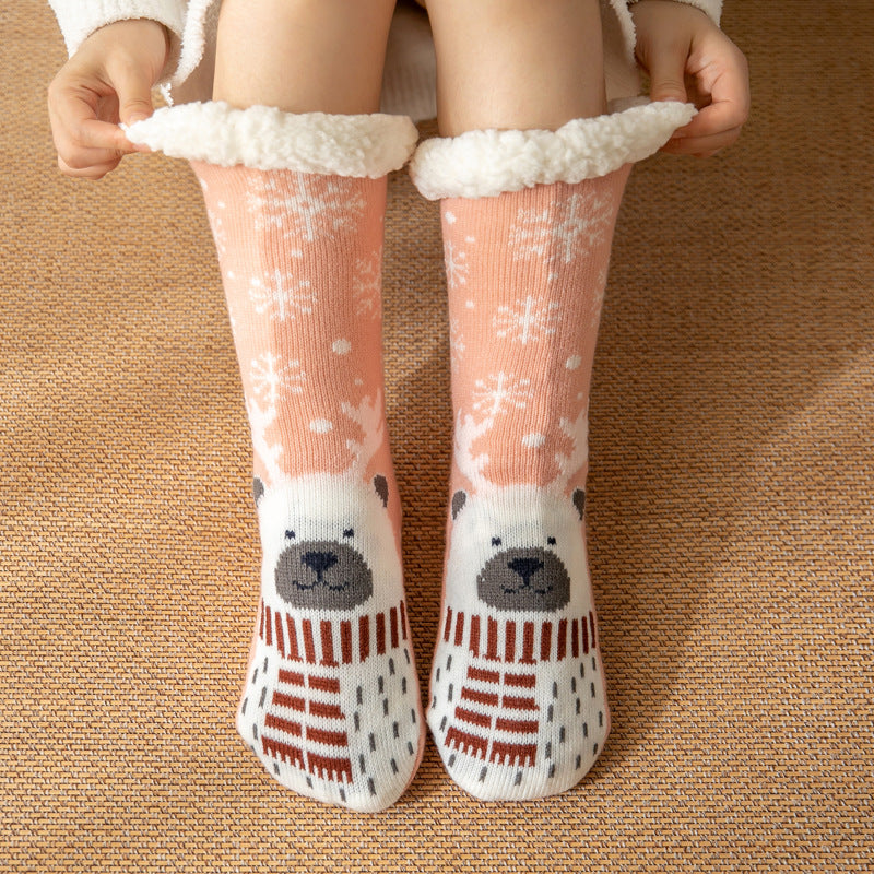 CALORA_ Comfortabele Pluche Sneeuwsokken voor Dames - Warme Winterkerstsokken