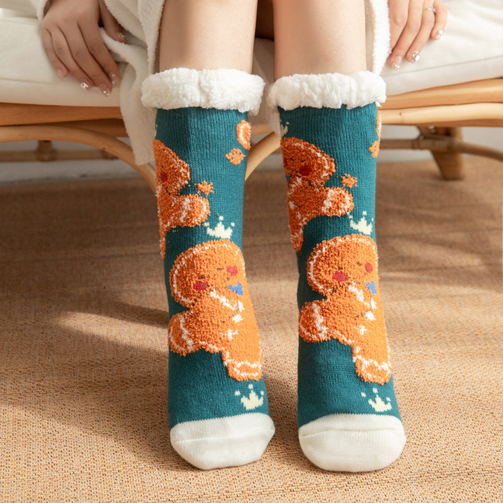 CALORA_ Comfortabele Pluche Sneeuwsokken voor Dames - Warme Winterkerstsokken