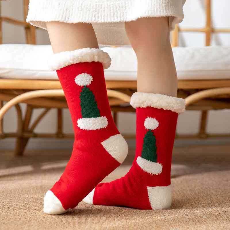 CALORA_ Comfortabele Pluche Sneeuwsokken voor Dames - Warme Winterkerstsokken