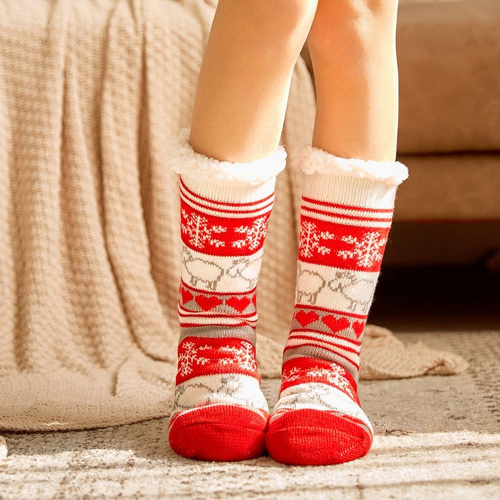 CALORA_ Comfortabele Pluche Sneeuwsokken voor Dames - Warme Winterkerstsokken