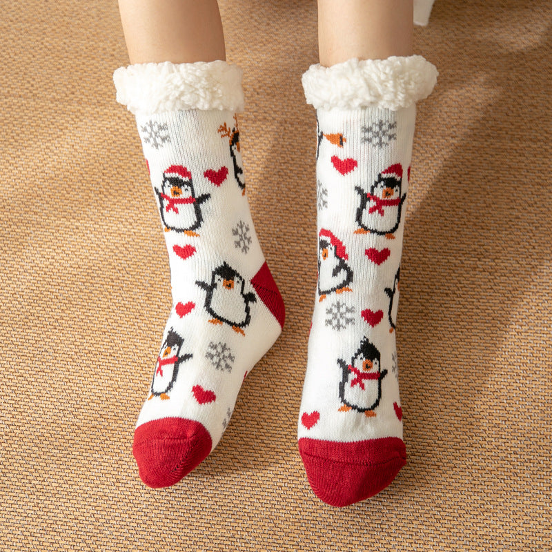 CALORA_ Comfortabele Pluche Sneeuwsokken voor Dames - Warme Winterkerstsokken