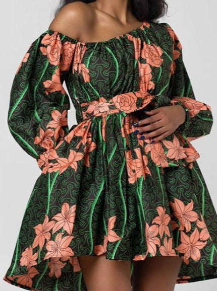 Consuelo | Off Shoulder Midi Lange Mouwen Feestjurk-Feest Jurken-Calora-Groente-S-Calora