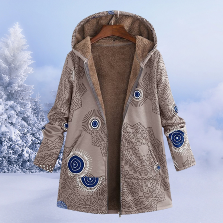 Cora | Warme Gebloemde Winterjas-Zomer Jassen-Calora-Beige-S-Calora