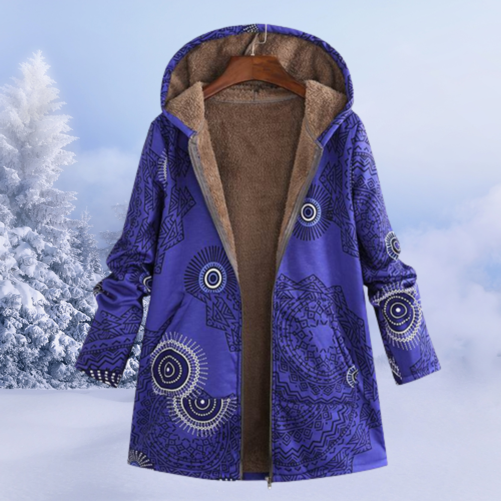 Cora | Warme Gebloemde Winterjas-Zomer Jassen-Calora-Blauw-S-Calora