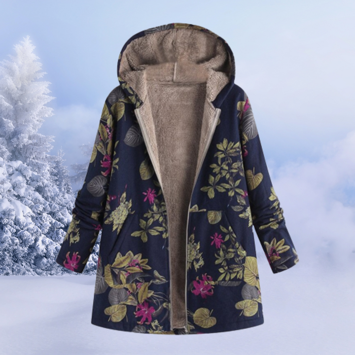 Cora | Warme Gebloemde Winterjas-Zomer Jassen-Calora-Donkerblauw-S-Calora