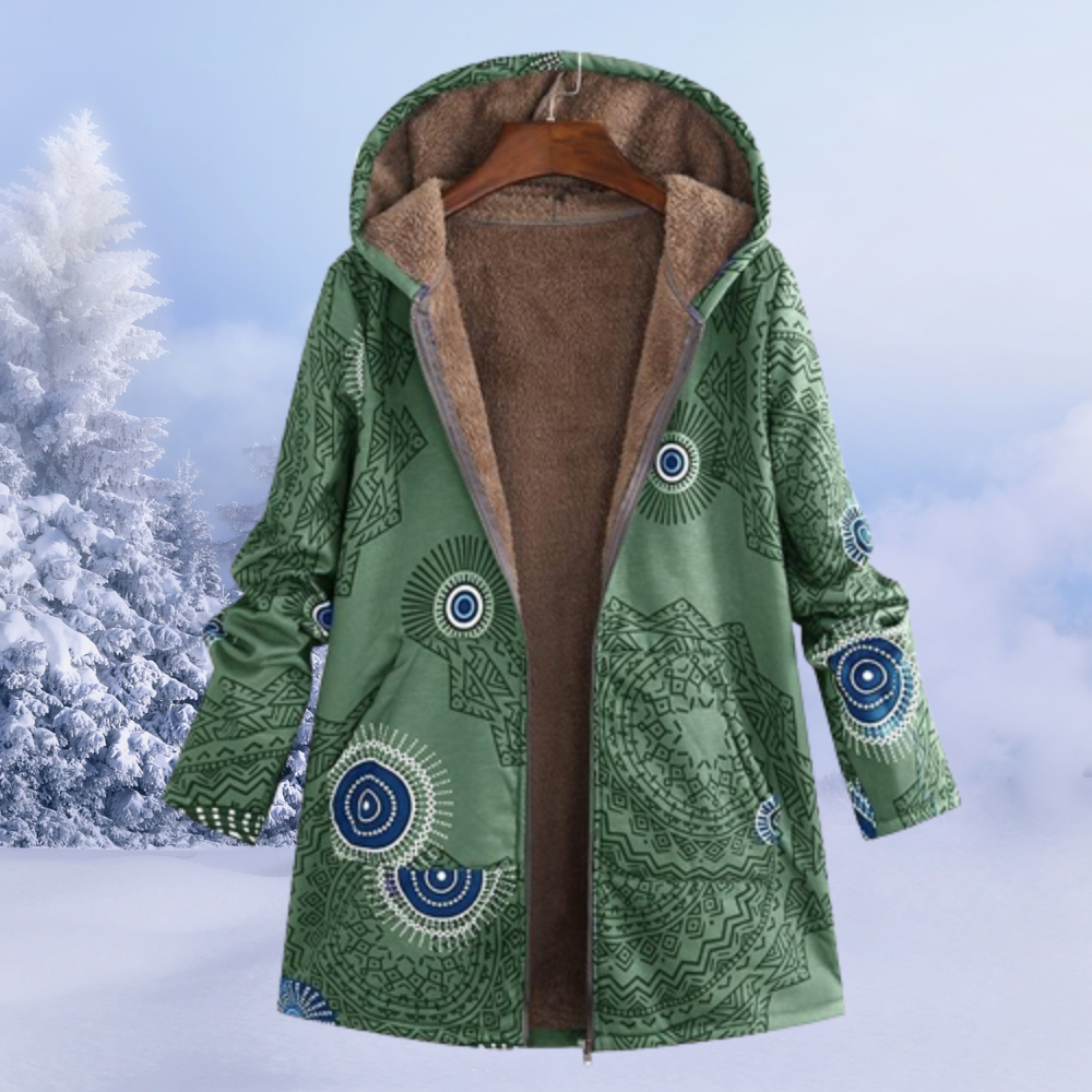 Cora | Warme Gebloemde Winterjas-Zomer Jassen-Calora-Groen-S-Calora