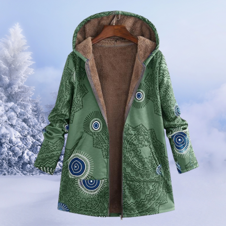 Cora | Warme Gebloemde Winterjas-Zomer Jassen-Calora-Groen-S-Calora