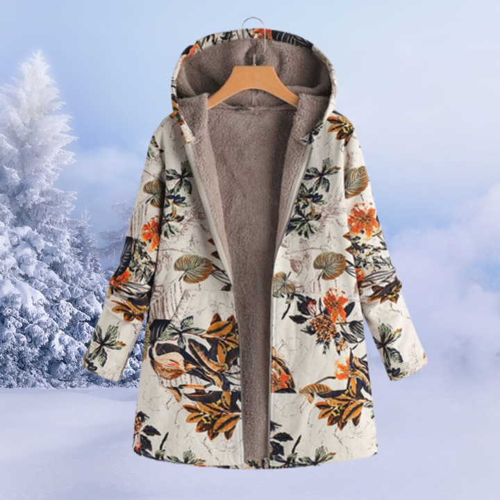 Cora | Warme Gebloemde Winterjas-Zomer Jassen-Calora-Oranje-S-Calora