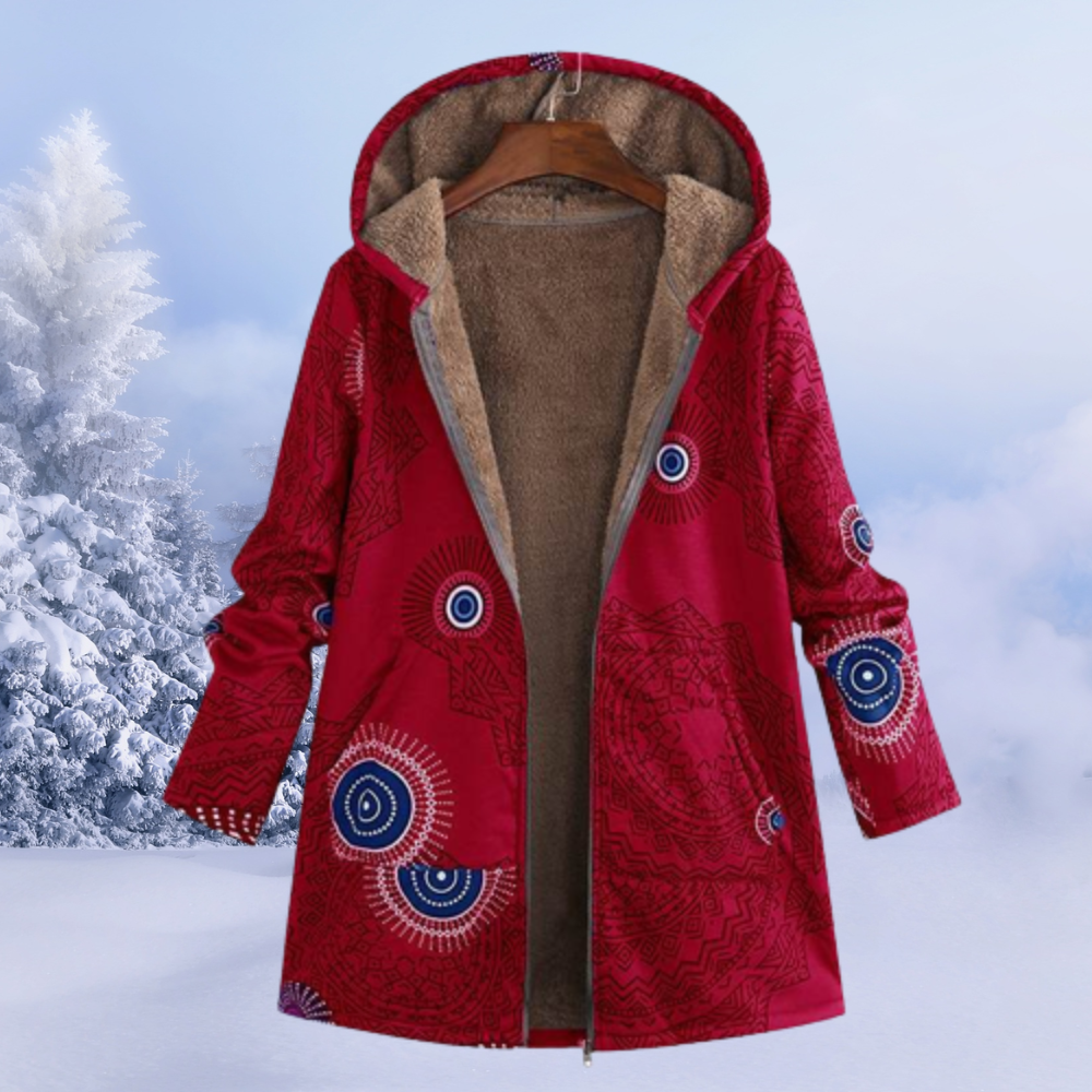 Cora | Warme Gebloemde Winterjas-Zomer Jassen-Calora-Rood-S-Calora