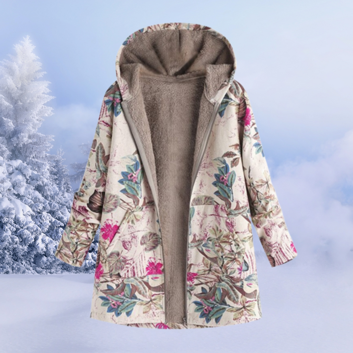 Cora | Warme Gebloemde Winterjas-Zomer Jassen-Calora-Roze-S-Calora