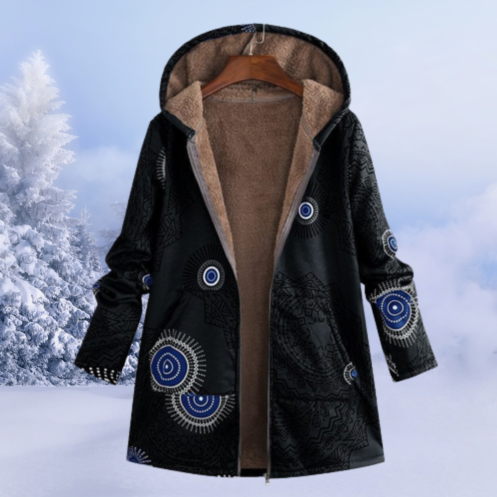 Cora | Warme Gebloemde Winterjas-Zomer Jassen-Calora-Zwart-S-Calora