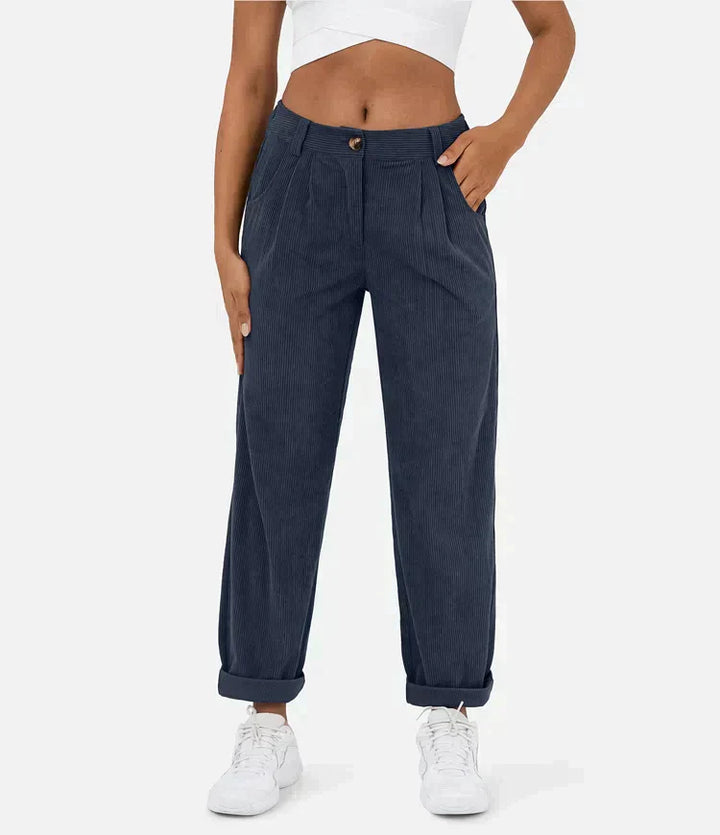 Corduroy dames Broek met uitlopende pijpen-Wijde Broeken-Calora-Donkerblauw-XS-Calora