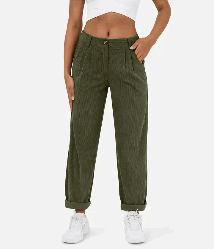 Corduroy dames Broek met uitlopende pijpen-Wijde Broeken-Calora-Donkergroen-XS-Calora