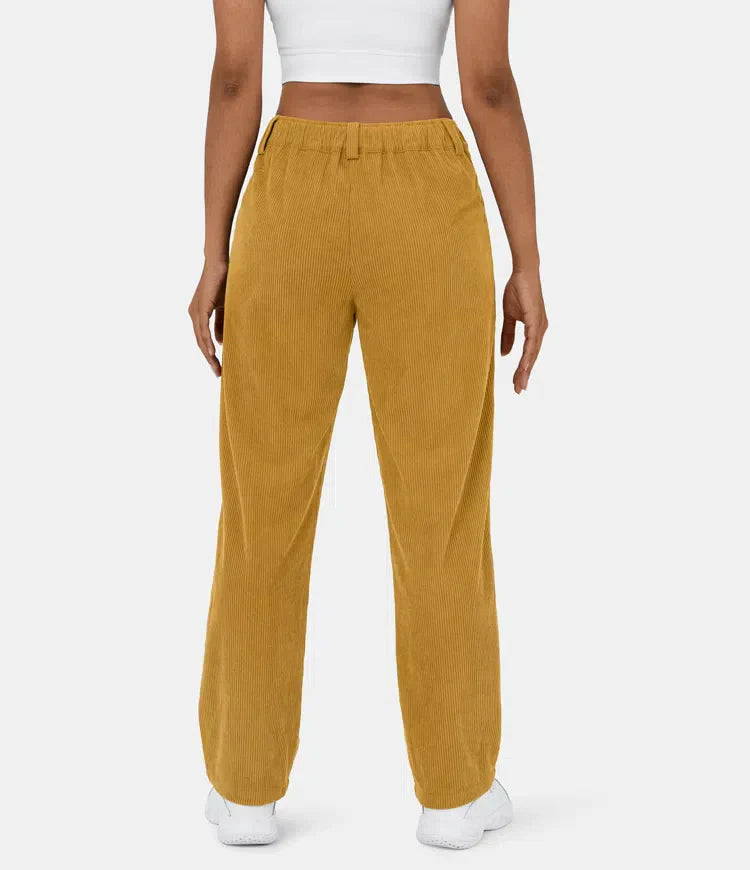 Corduroy dames Broek met uitlopende pijpen-Wijde Broeken-Calora-Geel-XS-Calora