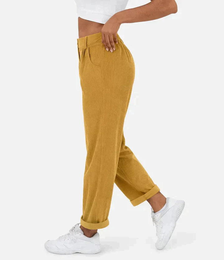 Corduroy dames Broek met uitlopende pijpen-Wijde Broeken-Calora-Geel-XS-Calora