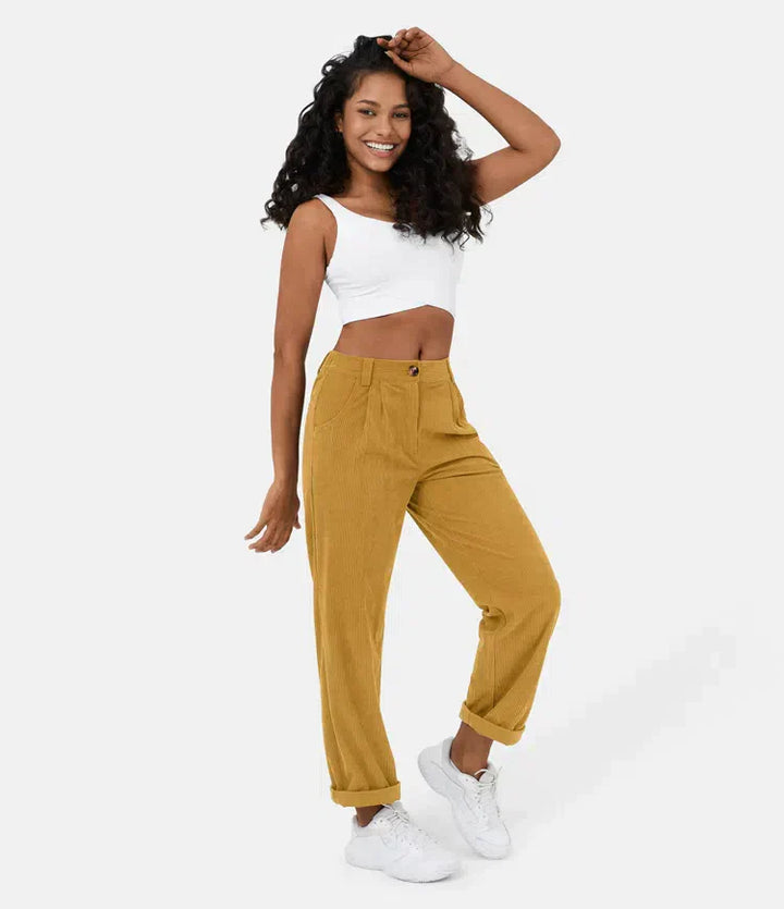 Corduroy dames Broek met uitlopende pijpen-Wijde Broeken-Calora-Geel-XS-Calora