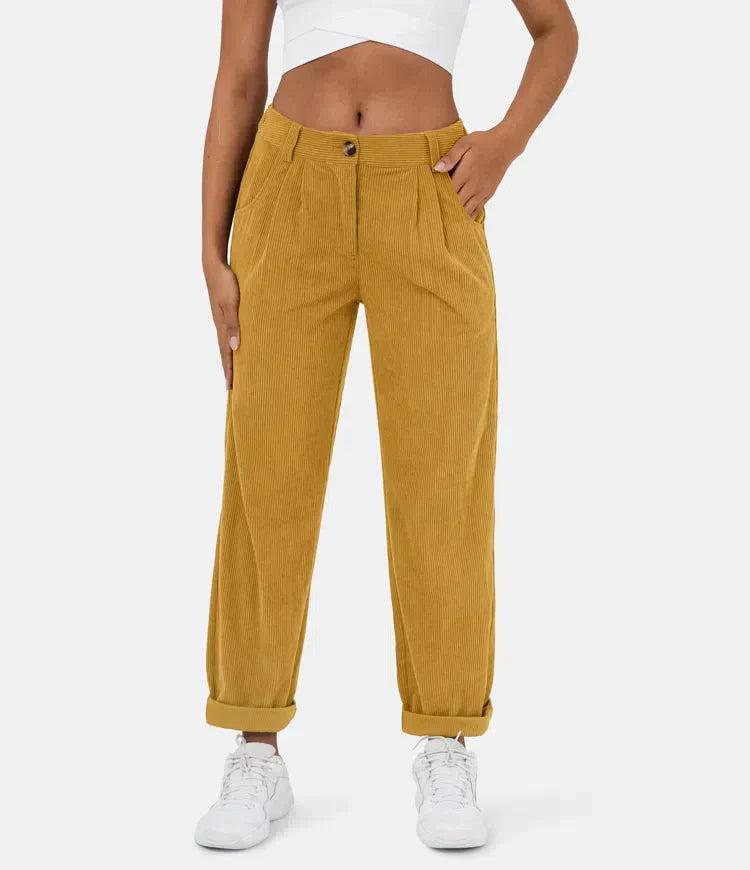Corduroy dames Broek met uitlopende pijpen-Wijde Broeken-Calora-Geel-XS-Calora